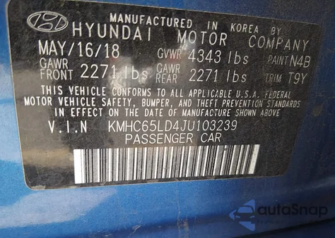 2018 Hyundai Ioniq Plug-In Hybrid из США, поврежденный, VIN KMHC65LD4JU103239